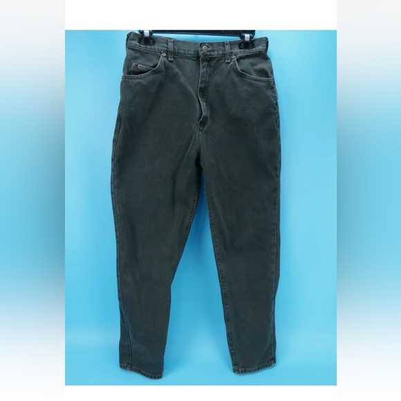 Vintage Lee Riveted High Rise Mom Jeans Size 14 Petite Olive Green 80's 90s - Picture 1 of 4